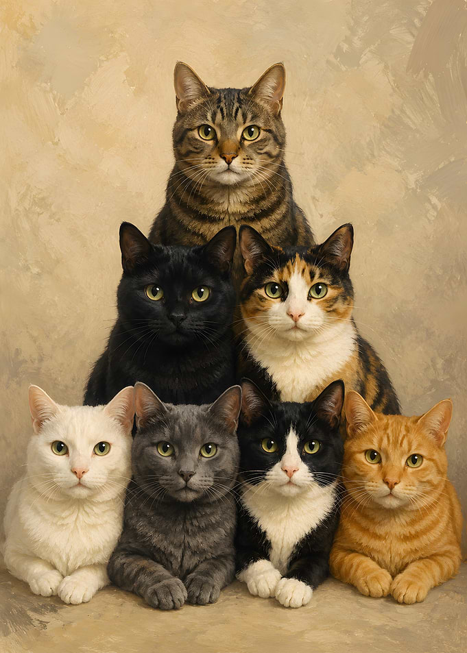Group of Cats Posed Together