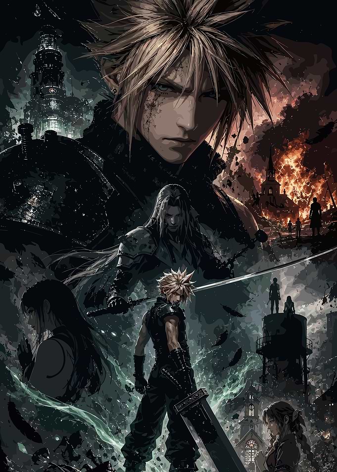 Final Fantasy VII Pixel Art Poster