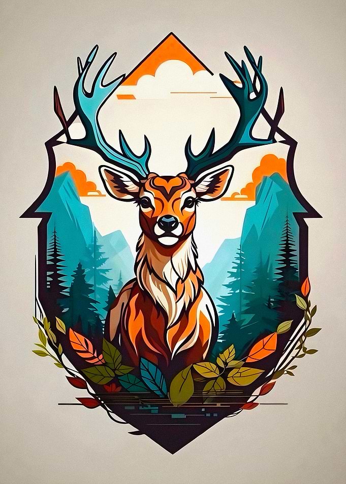 Stylized Deer in Forest Emblem