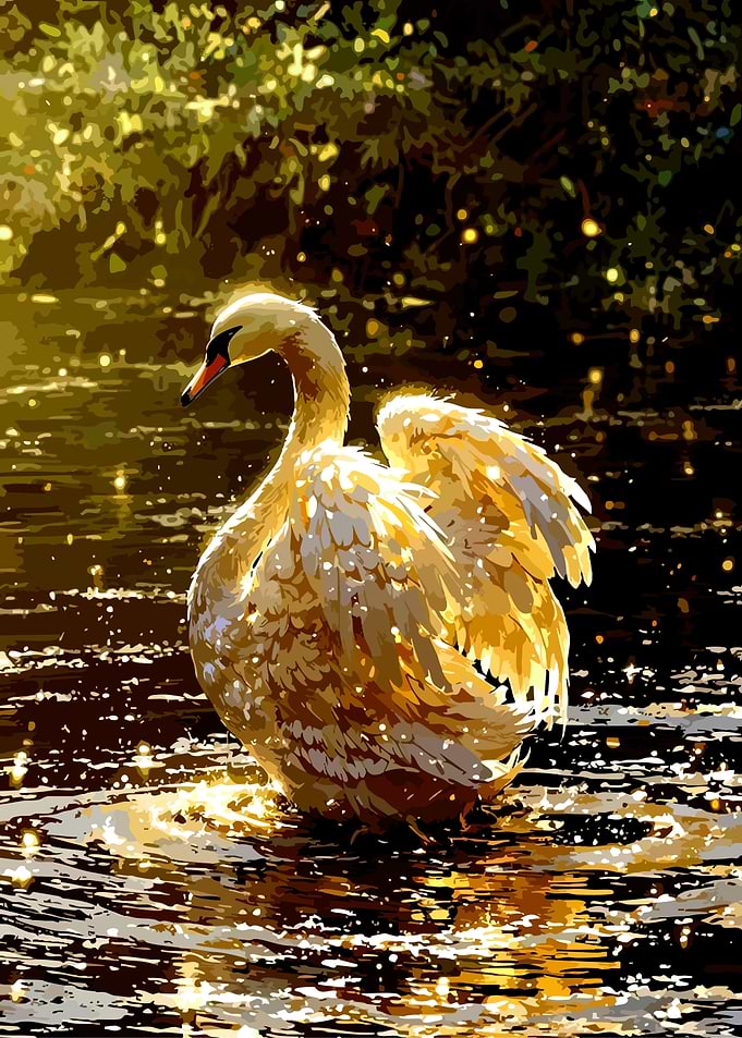 Golden Swan on Sparkling Water