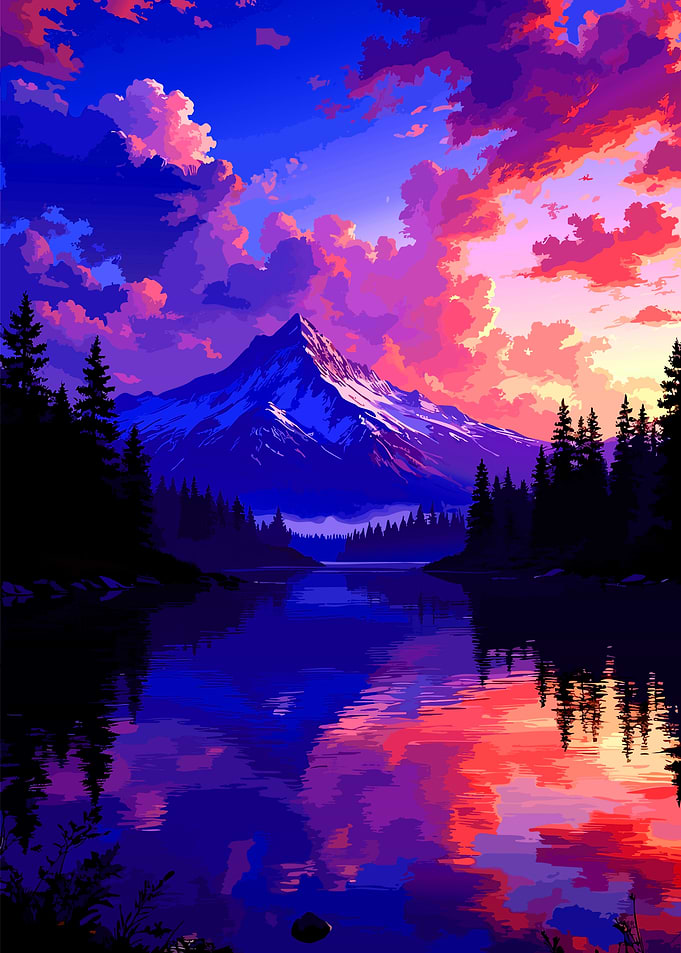 Vibrant Mountain Lake Sunset