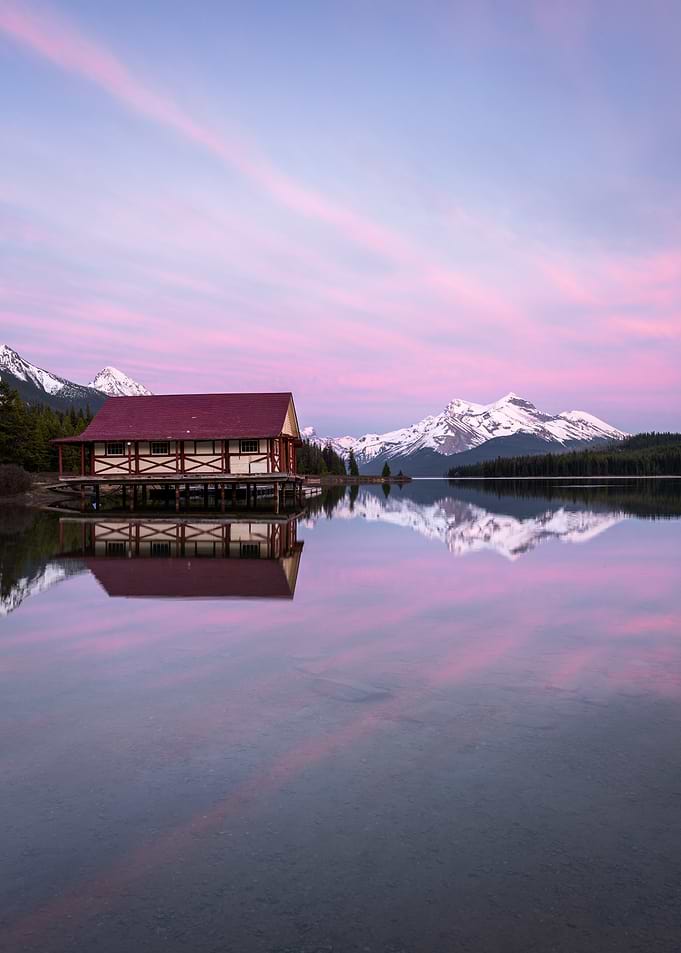 Boathouse Reflection at Sunset