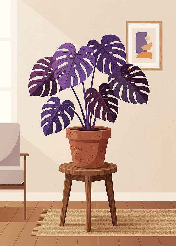 Purple Monstera Plant in a Pot