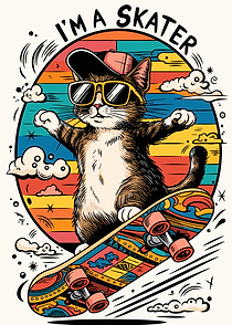 Skater Cat with Sunglasses and Cap