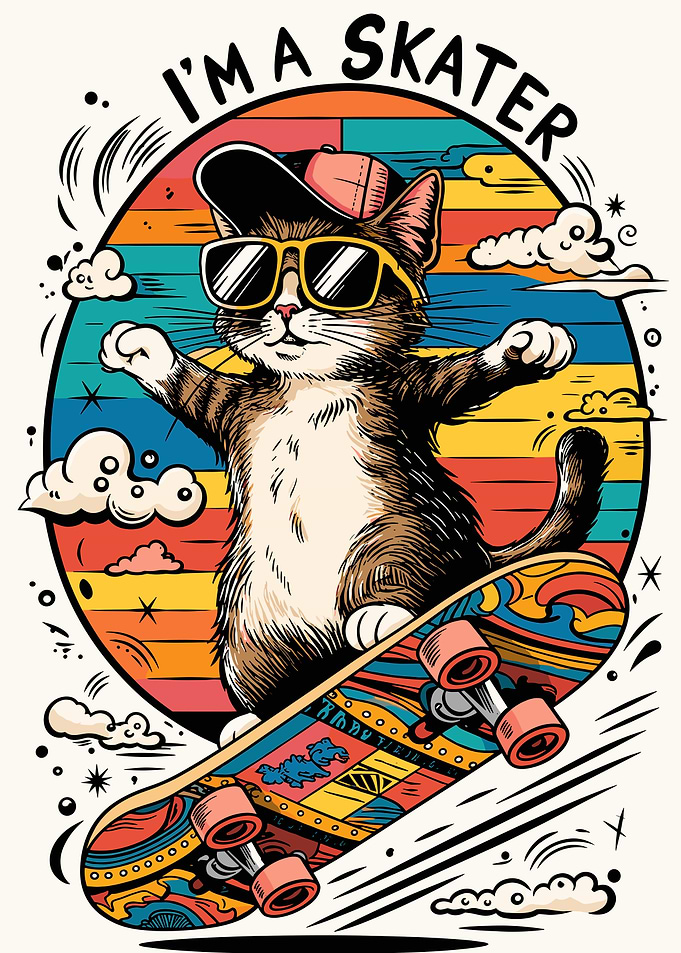 Skater Cat with Sunglasses and Cap