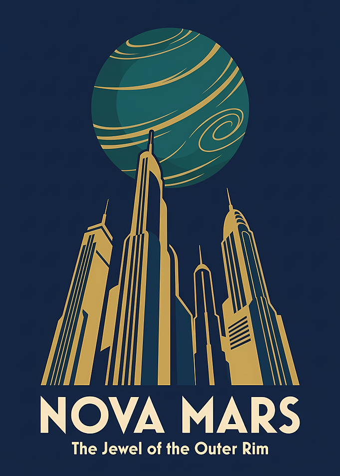 Vintage Mars Travel Poster Art Deco Space