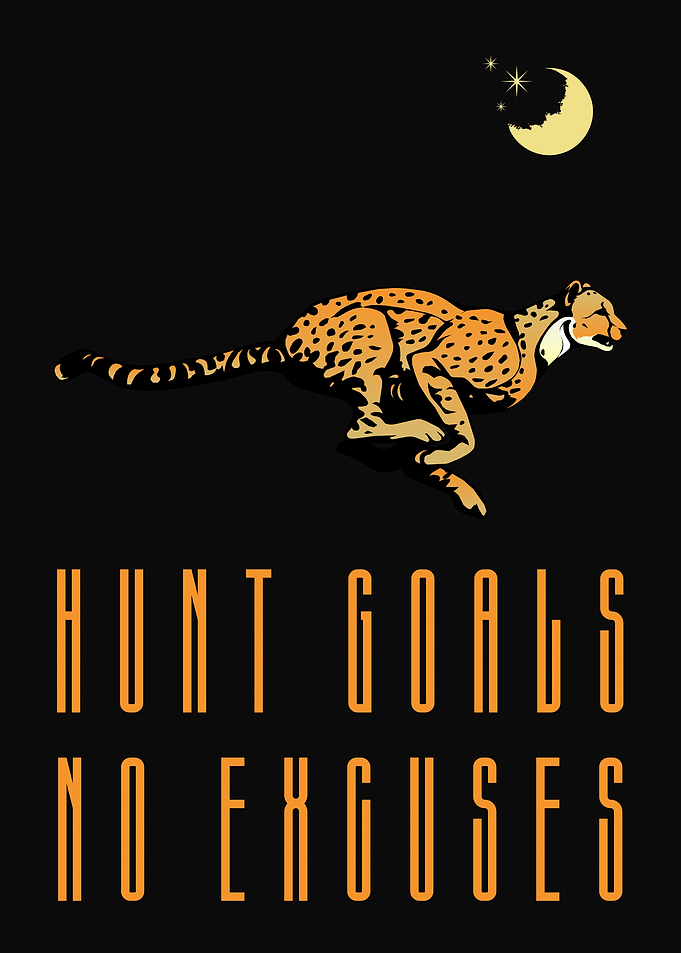 Hunt Goals No Excuses — Cheetah Motivational Poster | Dark Minimalist Wall Art