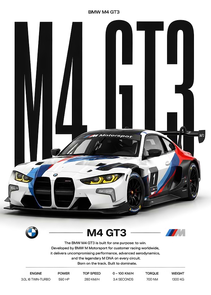 BMW M4 GT3 Race Car Poster