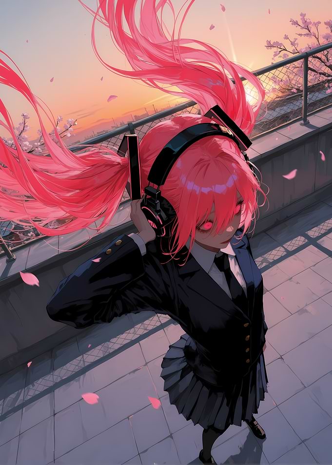 Anime Girl with Pink Hair and Headphones