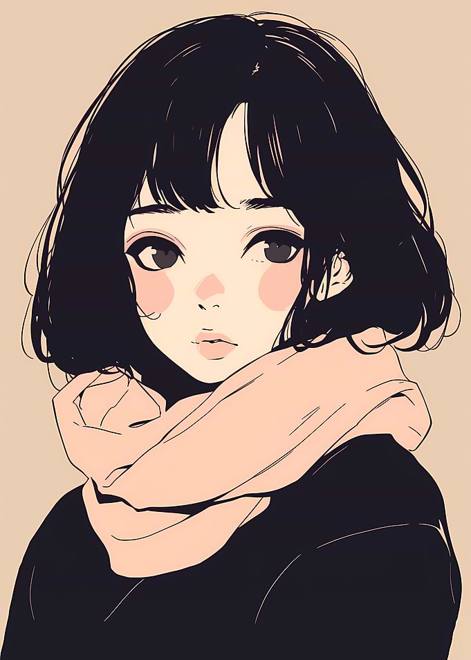 Minimalist Soft Anime Scarf Girl