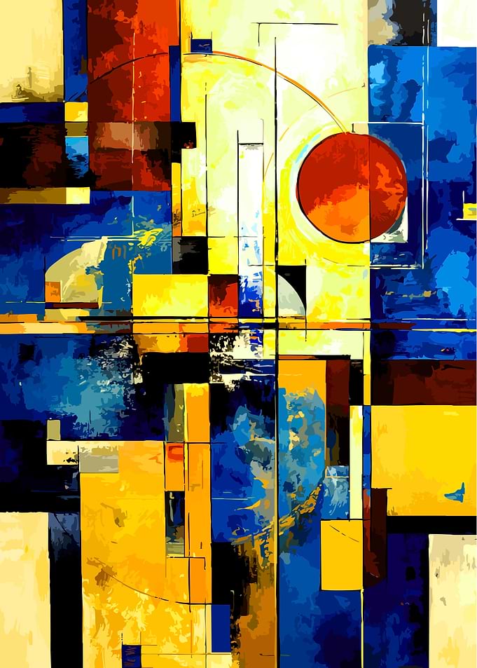Abstract Geometric Composition with Red Circle