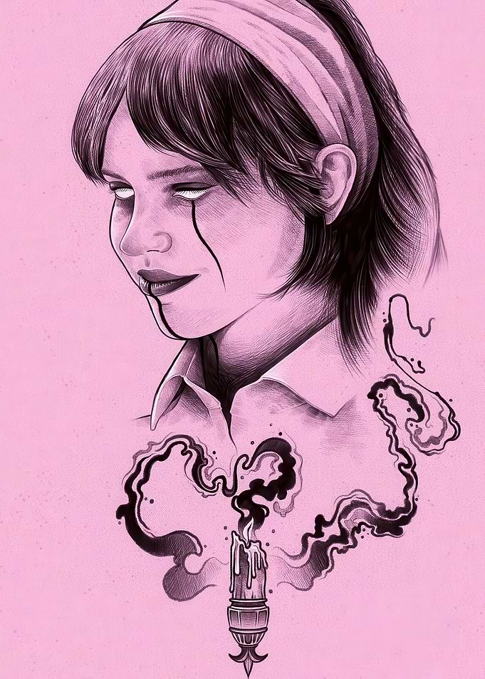 Creepy Girl with Candle Smoke