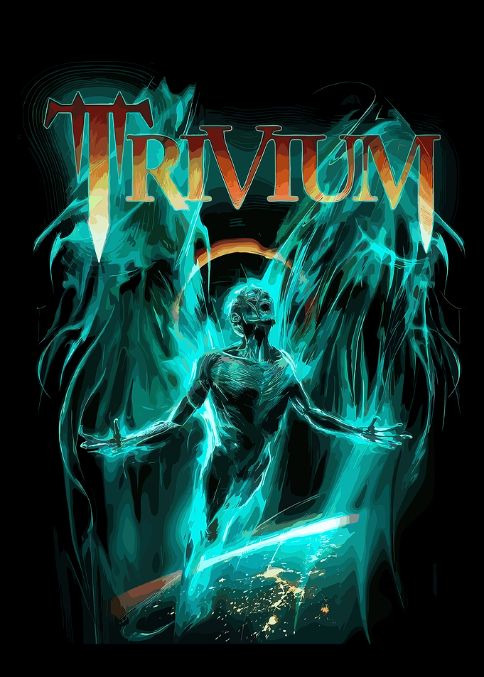 Trivium band logo with fiery spirit