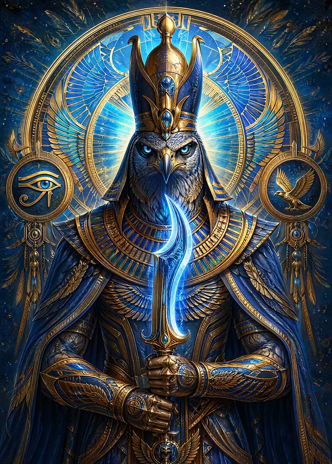 Egyptian God Horus with Glowing Sword