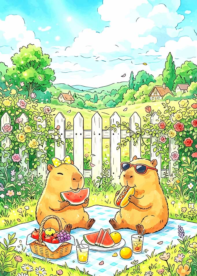Capybaras Enjoying a Picnic