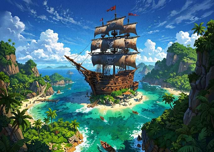 Pirate Ship in Tropical Cove