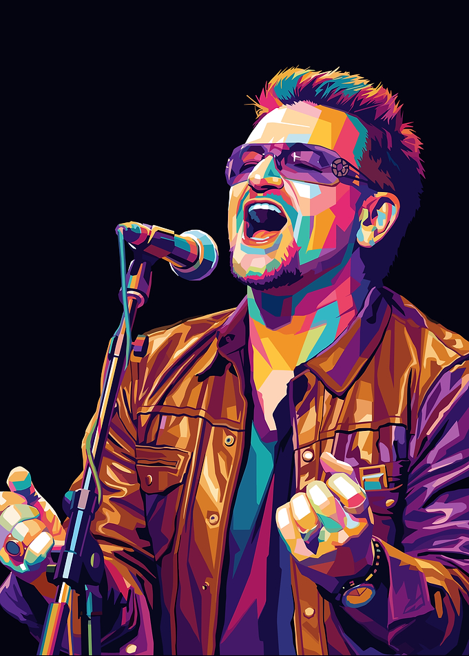 Bono Singing in Colorful Pop Art Style
