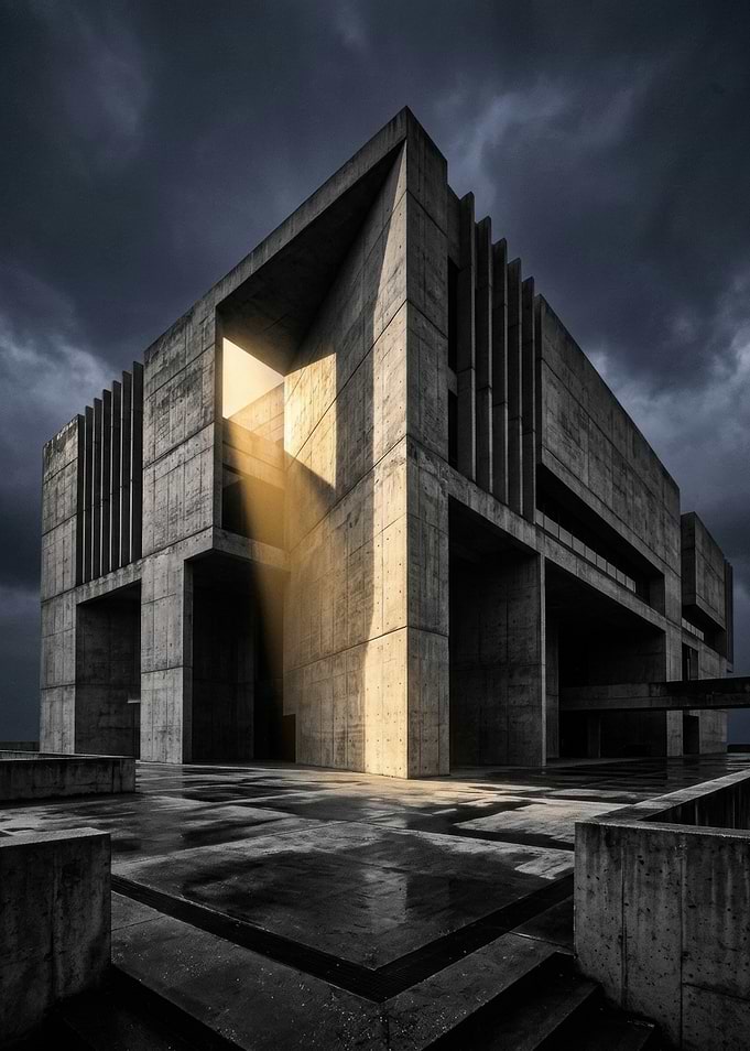 Brutalist Architecture with Dramatic Lighting