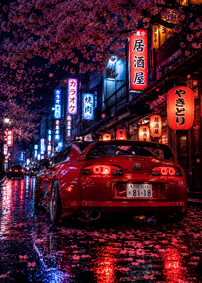 Red Supra on a Rainy Japanese Street