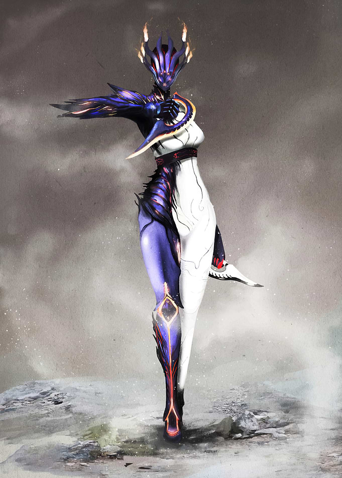 Futuristic warrior in white and purple armor