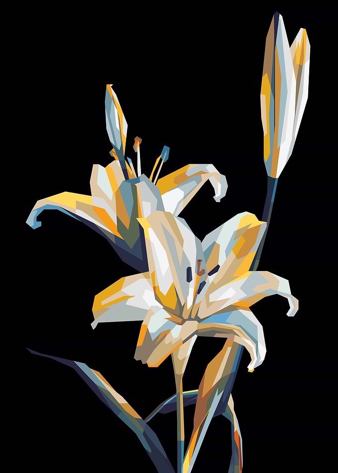 Stylized Lilies on Black Background