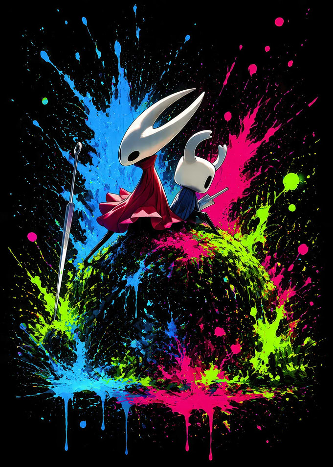 Hollow Knight Characters with Paint Splatter