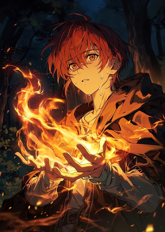 Young Mage Conjuring Fire