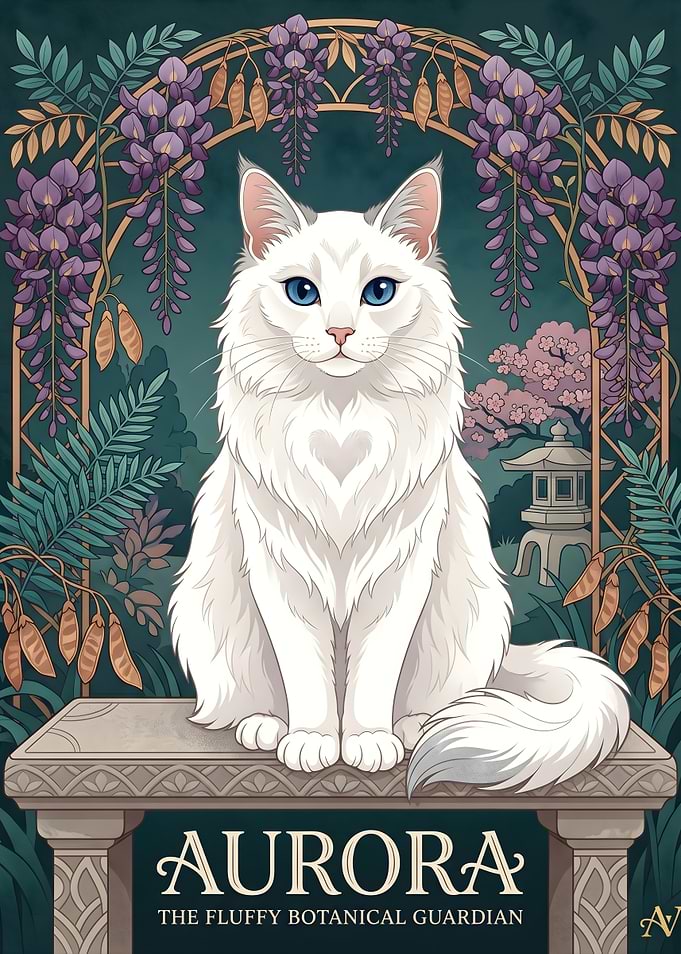Aurora the Fluffy Botanical Guardian Cat