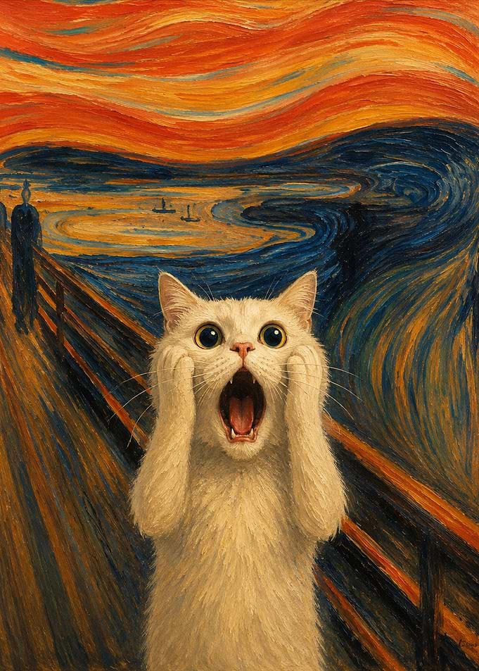 Cat Screaming in Edvard Munch Style