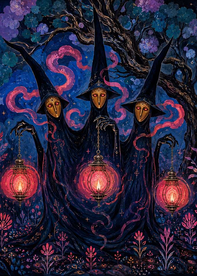 Three Witches with Lanterns