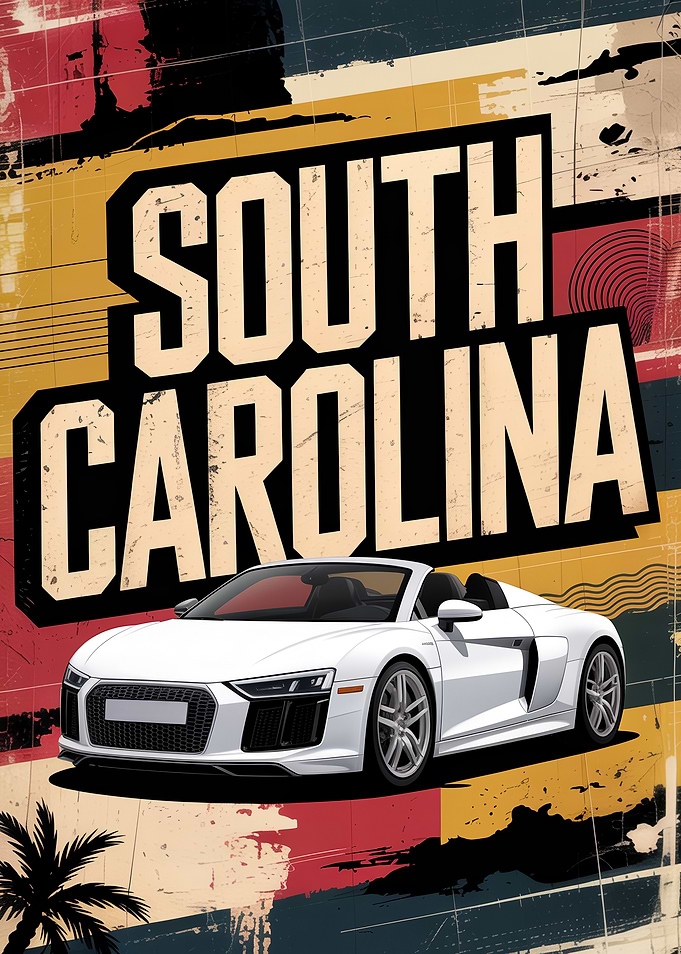 South Carolina Convertible Car Poster