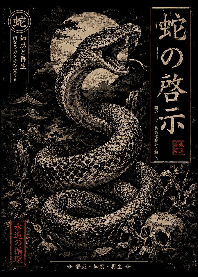 Mystic Serpent Moon Poster Japanese Dark Fantasy Wall Art