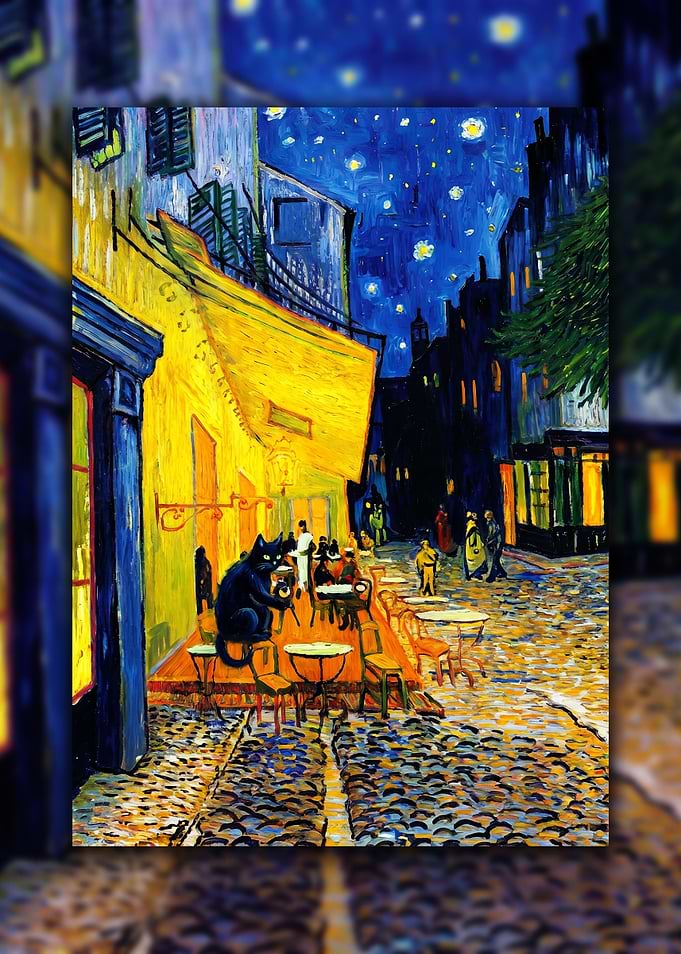 Black Cat at a Parisian Cafe at Night Vincent Van Gogh