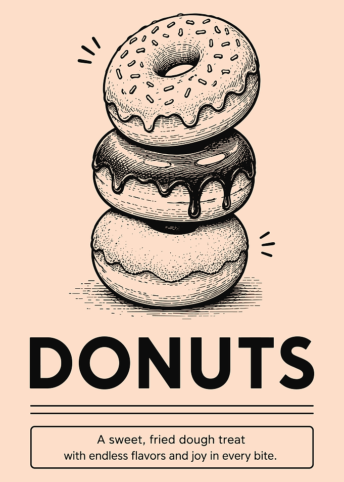 Vintage Donuts Poster Retro Bakery Wall Art Sweet Treat Kitchen Decor