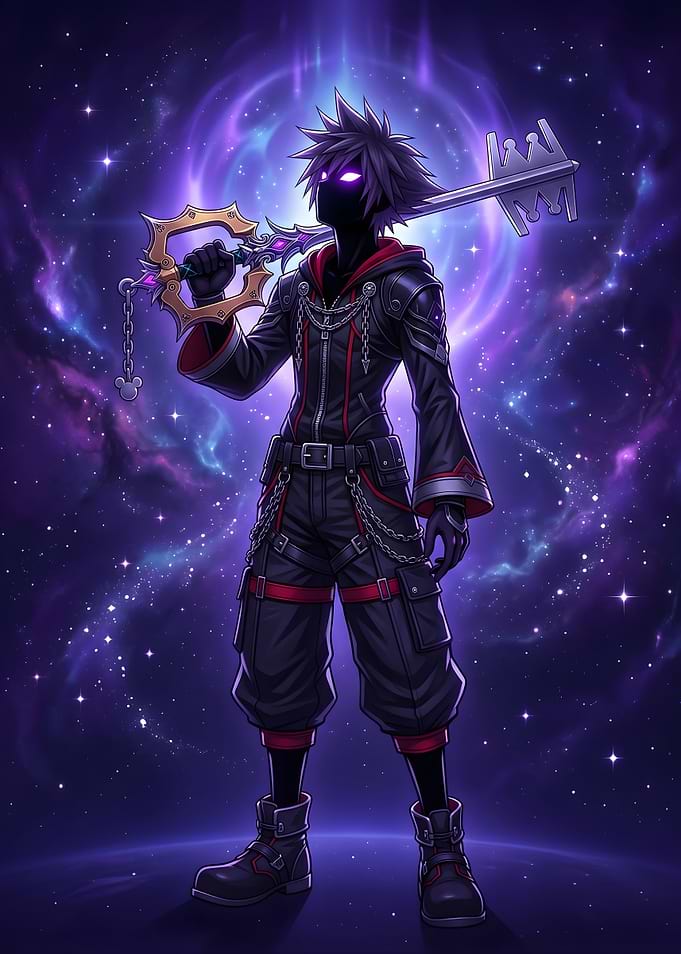 Kingdom Hearts Dark Sora with Keyblade in Space