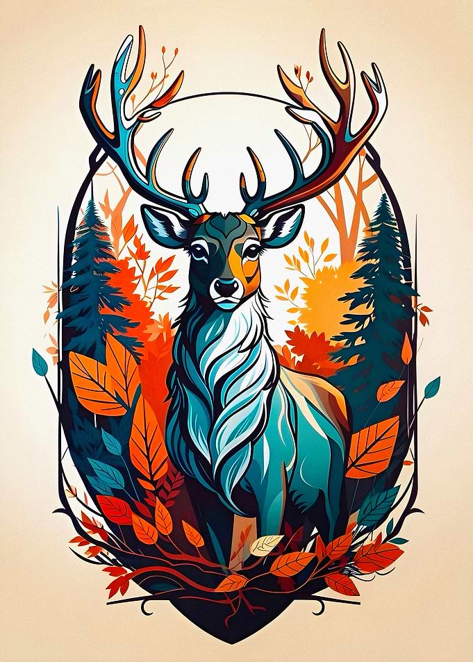 Stylized Deer in Autumn Forest