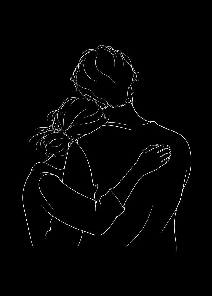 Couple Hugging Minimalist Line Art