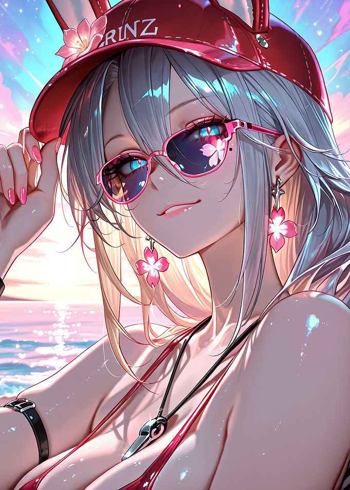 Anime Girl in Sunglasses at the Beach