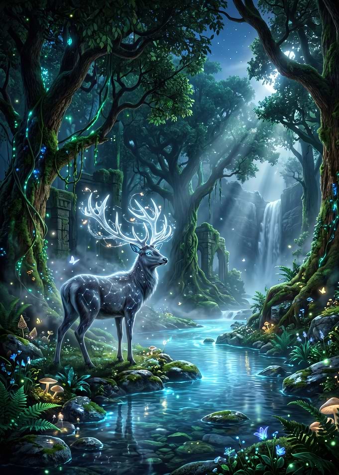 Mystical Celestial Stag in Enchanted Forest