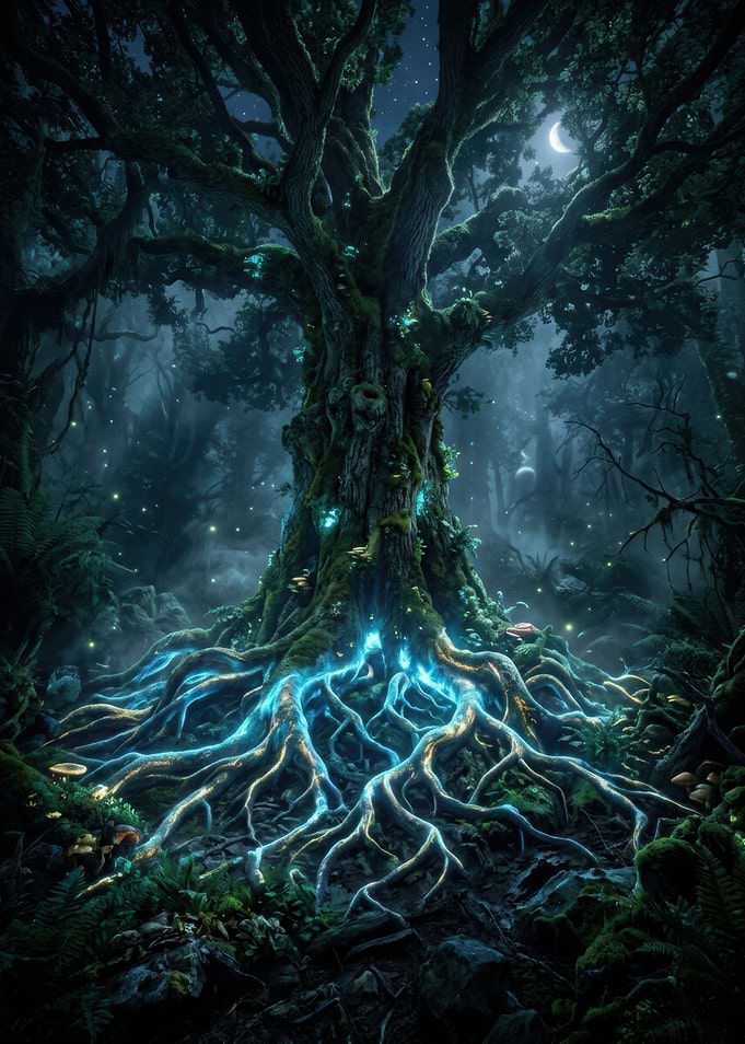 Enchanted Forest Tree with Glowing Roots