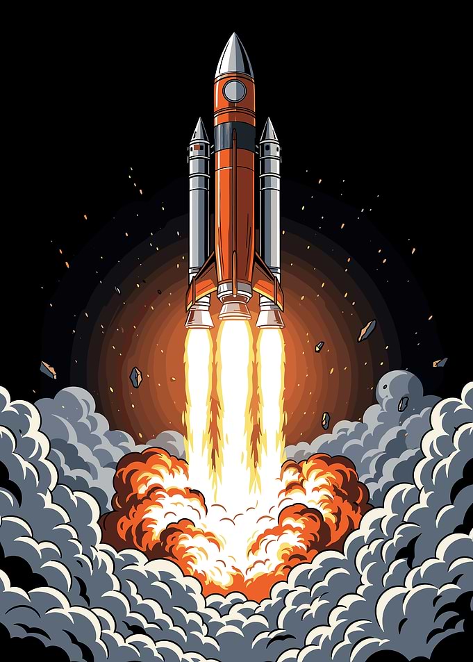 Rocket Launch with Fiery Exhaust
