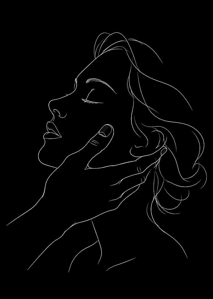 Line Art of a Woman's Face and Hand