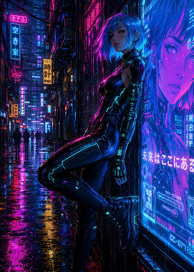 Cyberpunk Woman in Neon City