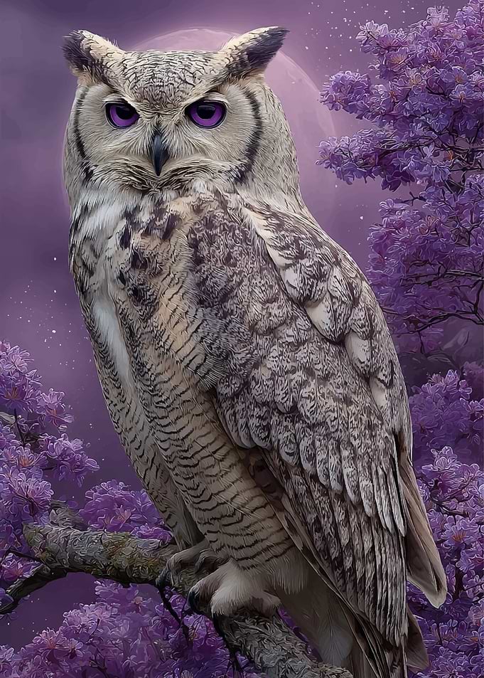Great Horned Owl with Purple Eyes