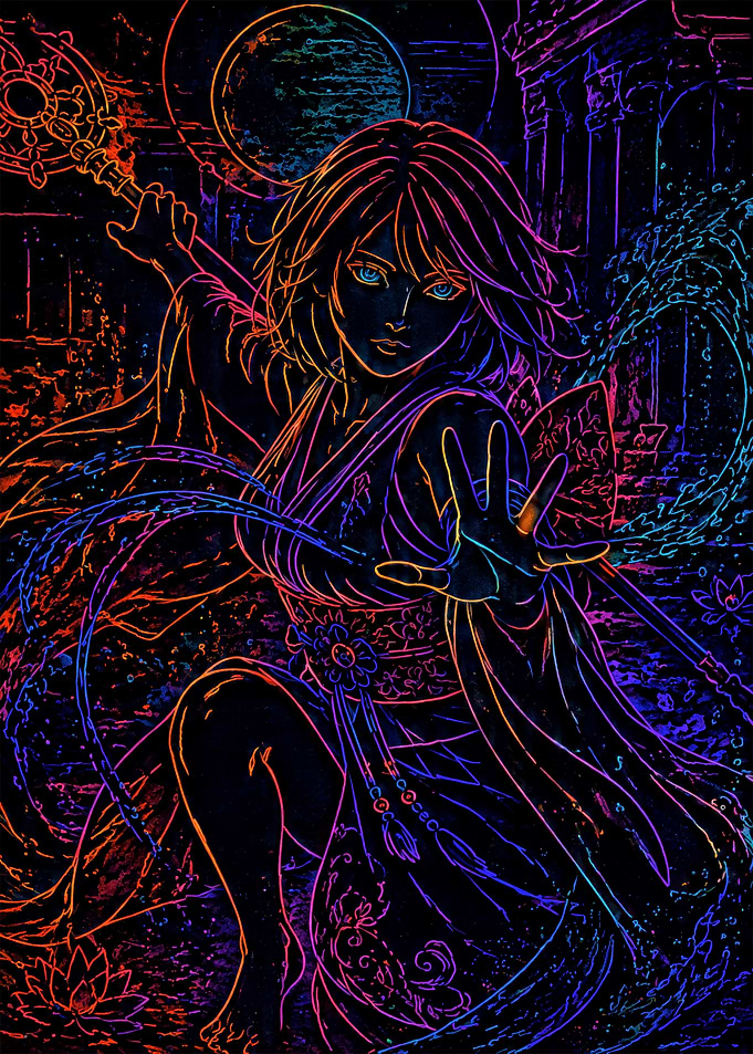 Mystical Woman with Staff and Moon