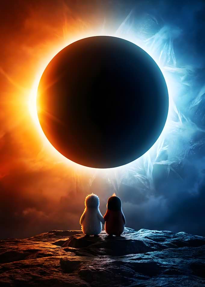 Amber and Frosty Watching a Solar Eclipse