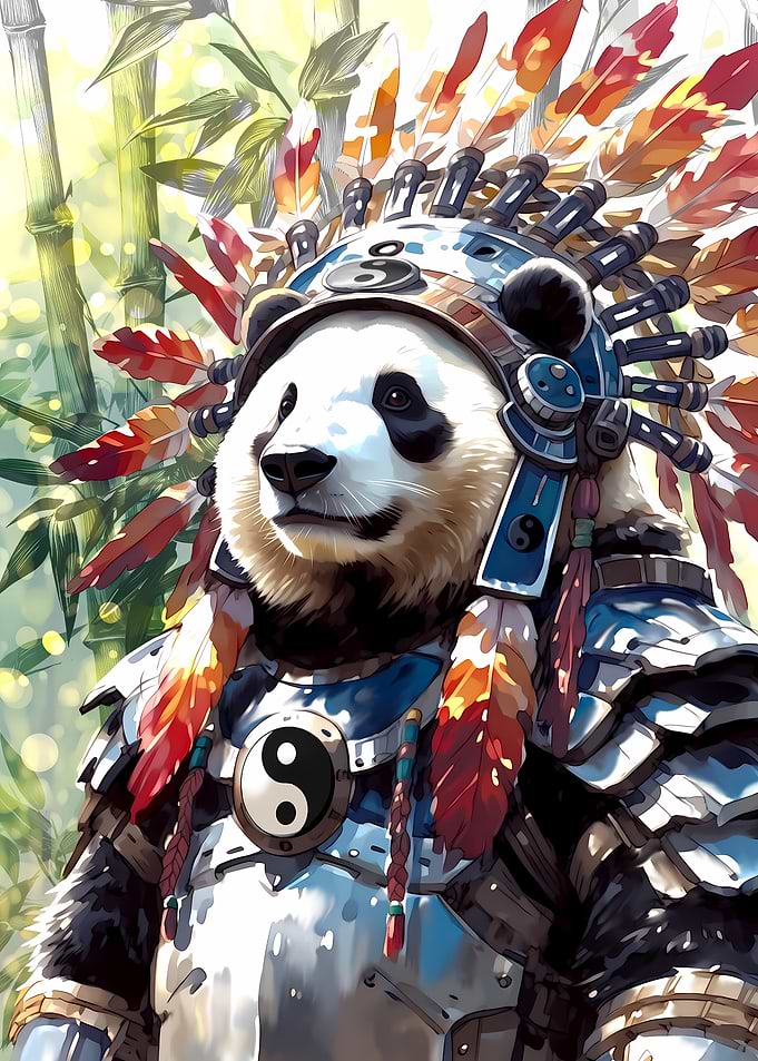 Panda Warrior in Armor with Headdress