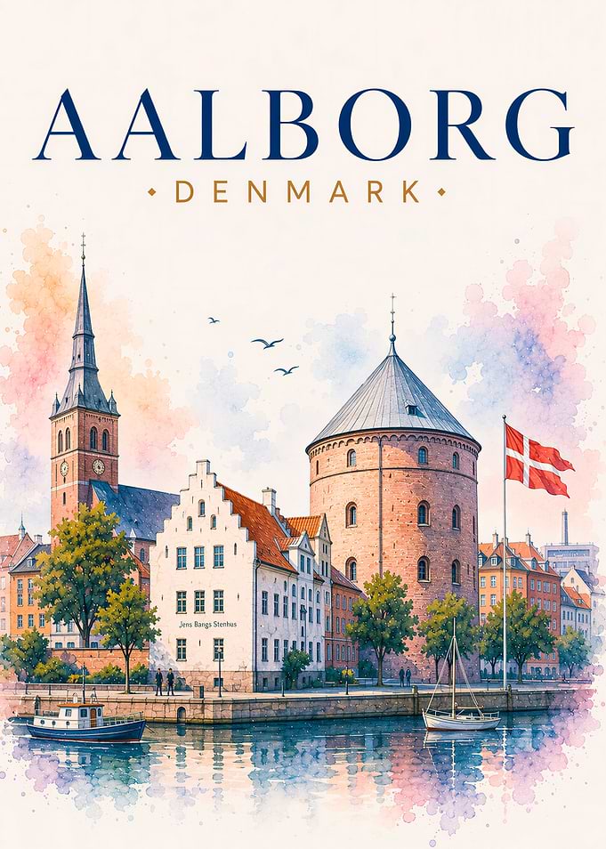 Aalborg Denmark Travel Poster