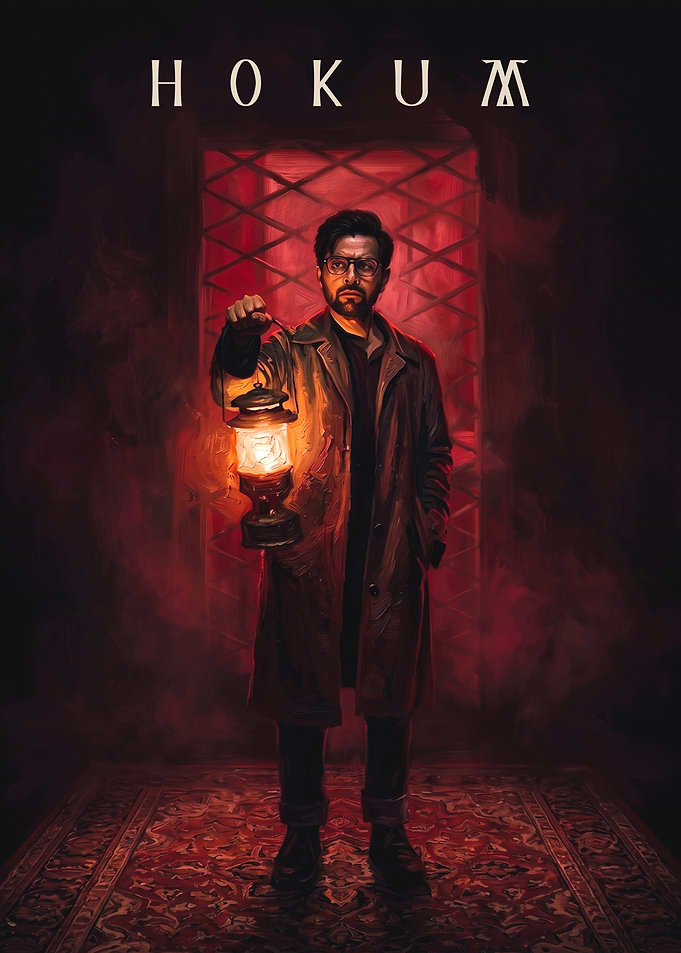 Man with Lantern in Red Room