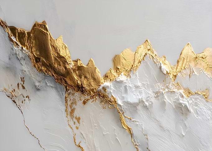 Abstract Gold and White Mountain Landscape